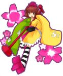  1girl flower geta japanese_clothes kanako_(pop&#039;n_music) kanoko_(pop&#039;n_music) kimono lowres microphone microphone_stand pop&#039;n_music solo tengu-geta thigh-highs zettai_ryouiki 