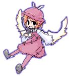  1girl animal_ears dress female hat luu microphone music mystia_lorelei oekaki open_mouth orange_hair red_eyes short_hair singing solo touhou wide_sleeves wings 