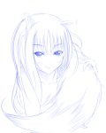 1girl animal_ears blue holo monochrome sketch solo spice_and_wolf tail wolf_ears 