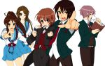  2girls 3boys asahina_mikuru asahina_mitsuru book genderswap genderswap_(ftm) genderswap_(mtf) glasses koizumi_itsuki koizumi_itsuki_(female) kyon kyonko long_hair multiple_boys multiple_girls nagato_yuki nagato_yuuki ponytail school_uniform serafuku suzumiya_haruhi suzumiya_haruhi_no_yuuutsu suzumiya_haruhiko 