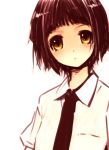  1girl brown_hair goshiki_suzu necktie school_uniform serafuku short_hair simple_background solo yellow_eyes 