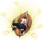  1girl animal_ears chibi holo shiwo solo spice_and_wolf tail wolf_ears 