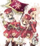  3girls fishnets flag glasses hat multiple_girls original snow ta_kaana uniform 