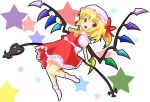  1girl blonde_hair female flandre_scarlet full_body hat laevatein michii_yuuki polearm red_eyes skirt solo spear touhou weapon white_background wings 
