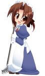  1girl broom brown_hair folded_ponytail hayate_no_gotoku! hoppege maid maria_(hayate_no_gotoku!) mop red_eyes solo 