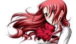  1girl atlus bow hair_over_one_eye kirijou_mitsuru long_hair persona persona_3 red_eyes redhead ribbon school_uniform simple_background smile solo 