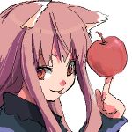  1girl animal_ears apple balancing food fruit holo index_finger_raised lowres oekaki spice_and_wolf wolf_ears 