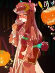  1girl bad_id baro book candy female halloween licking lollipop patchouli_knowledge solo swirl_lollipop touhou 