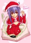  1girl ahoge breasts christmas cleavage haruka_shiya hat mahou_sensei_negima! miyazaki_nodoka purple_hair red_eyes santa_hat solo thigh-highs 