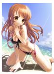  1girl asahina_mikuru barefoot beach bikini katahira_masashi ocean outdoors side-tie_bikini sky solo suzumiya_haruhi_no_yuuutsu swimsuit 