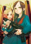  2girls gun hal_(artist) haruo_(clownberry) multiple_girls original school_uniform serafuku submachine_gun weapon 