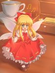  blonde_hair blue_eyes cup doll female hair_ribbon music_box ribbon ry shanghai_doll teacup touhou wings 