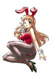  1girl animal_ears asahina_mikuru breasts bunnysuit fujimoto_satoru full_body pantyhose rabbit_ears simple_background solo suzumiya_haruhi_no_yuuutsu 