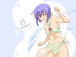  bikini haruka_shiya mahou_sensei_negima! midriff miyazaki_nodoka purple_hair red_eyes swimsuit water wink 