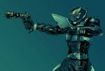  1boy armor artist_request belt blue gun kamen_rider kamen_rider_drake kamen_rider_kabuto_(series) male male_focus mask solo weapon 