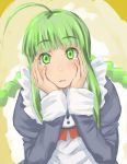  1girl ahoge apron braid frills green_eyes green_hair long_hair maid maid_apron me-tan os-tan simple_background solo tamaru_tokihiko twin_braids 