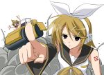  1boy 1girl bad_id blonde_hair breasts brother_and_sister kagamine_len kagamine_rin lyrical_nanoha mahou_shoujo_lyrical_nanoha mahou_shoujo_lyrical_nanoha_strikers miyane_aki_(radical_dash) parody siblings small_breasts steamroller style_parody twins vocaloid 
