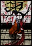  1girl blood japanese_clothes long_hair miko original palmeros red_eyes red_hakama solo tree 