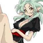  1girl breasts cleavage earrings jewelry large_breasts lowres oekaki ryouko_(tenchi_muyou!) silver_hair solo spiky_hair tenchi_muyou! yellow_eyes 