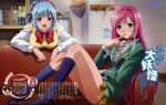  2girls absurdres akashiya_moka breasts demon_girl green_shirt highres kurono_kurumu large_breasts multiple_girls rosario+vampire school_uniform serafuku shirt skirt succubus sweater vampire 