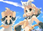  1boy 1girl amanooni_touri armpits brother_and_sister clouds hits kagamine_len kagamine_rin outdoors pagehit siblings sky twins vocaloid 