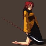  barefoot kneeling long_hair niwa_zen original polearm redhead weapon 