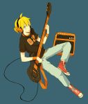  1boy guitar headphones instrument kagamine_len kuko male_focus solo speaker vocaloid 