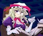  bespectacled book cup elbow_gloves female glasses gloves kieyza kiezya oekaki reading teacup touhou yakumo_yukari 