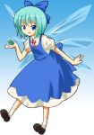  1girl cirno dress female frog full_body gradient gradient_background ice jpeg_artifacts michii_yuuki solo the_embodiment_of_scarlet_devil touhou white_background wings 