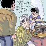  3boys akagi akagi_shigeru bottle bowl chopsticks eating food jacket kotatsu lowres multiple_boys nabe oekaki old old_man steam table ten_(manga) ten_takashi 