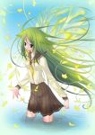  ginkgo green_eyes green_hair leaf long_hair saya saya_no_uta school_uniform serafuku shachihiko_(nabe_project) water wings 