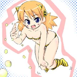  1girl bikini cosplay kojima_tsuma lowres lum lum_(cosplay) oekaki oni parody sasamori_karin solo swimsuit tiger_print to_heart_2 urusei_yatsura 