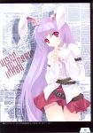  1girl animal_ears armband bangs belt blush buttons character_name dress_shirt embarrassed female hands_clasped head_tilt highres long_hair looking_at_viewer no_nose parted_bangs purple_hair rabbit_ears red_eyes reisen_udongein_inaba scan shadow shirt sidelocks skirt solo standing strap thigh_gap thighs tokiame touhou very_long_hair windowboxed 