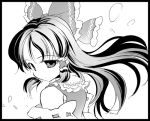  1girl bare_shoulders black_border border bow detached_sleeves eyebrows female frilled_bow frilled_shirt_collar frills hair_bow hair_tubes hakurei_reimu lowres monochrome ribbon-trimmed_sleeves ribbon_trim shirt sleeveless sleeveless_shirt solo takahata_yuki touhou upper_body white_background 