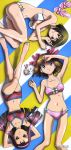  3girls :d absurdres amami_haruka arm_up armpits arms_behind_head arms_up ass bangs barefoot bikini black_hair bob_cut bow breasts brown_hair cleavage feet fetal_position flat_chest foreshortening from_above green_eyes grin hagiwara_yukiho hair_bow hairband heart highres idolmaster idolmaster_xenoglossia kurata_ayako large_breasts leg_up legs legs_bent legs_crossed long_hair looking_at_viewer lying megami minase_iori multiple_girls navel o-ring_bottom o-ring_top official_art on_back on_side open_mouth outdoors red_eyes sandals scan seashell shading_eyes shadow shell shiny shiny_hair shiny_skin shoes_removed short_hair sitting smile sports_bikini striped sunglasses sunglasses_removed swimsuit toe-point towel white_bikini white_swimsuit yellow_eyes 