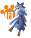  00s 1girl blue_hair character_name half_updo len melty_blood pointy_ears red_eyes solo tsukihime type-moon 