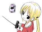  1girl :d black_eyes blonde_hair controller hayate_no_gotoku! kiira long_hair lowres open_mouth remote_control sanzen&#039;in_nagi simple_background smile solo twintails white_background 