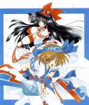  2girls 90s angel_flavor artbook bow cherry_blossoms crystal hair_bow knife multiple_girls nakoruru nanase_aoi red_bow rimururu samurai_spirits 