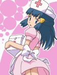  1girl awa blue_eyes blue_hair first_aid first_aid_kit hat hikari_(pokemon) looking_back lowres nurse nurse_cap oekaki pokemon pokemon_(anime) solo upskirt 
