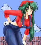  1girl cosplay green_hair jochuu-san lowres mario mario_(cosplay) super_mario_bros. nintendo oekaki original solo super_mario_bros. yagisaka_seto 
