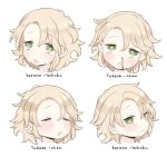  1girl blonde_hair blush bright_pupils closed_mouth copyright_request expressions green_eyes kereno looking_at_viewer medium_hair mole mole_under_eye mouth_drool multiple_views open_mouth portrait simple_background tears white_background white_pupils wide-eyed 