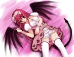  bat_wings demon_tail emil_chronicle_online hair_ribbon panties pantyshot pink_hair ribbon tail thigh-highs underwear wings 