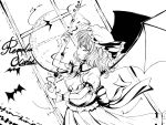 1girl bat_wings catbell female hat monochrome remilia_scarlet short_hair solo touhou white_background wings 
