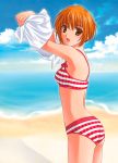  beach bikini clouds ever_17 orange_eyes orange_hair swimsuit tanaka_yubiseiharukana undressing 
