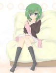  1girl couch feet footwear iwasaki_minami kneehighs knitting kuro_inu kuroinu_(sonoba_shinogi) lucky_star skirt socks solo 