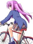  1girl bicycle blazer blush hoshi_umi niwatazumi_keiko plaid plaid_skirt pleated_skirt purple_hair school_uniform serafuku simple_background skirt solo torikoro twintails violet_eyes 