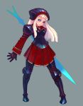  1girl armor blonde_hair blue_eyes pixiv pixiv_fantasia pixiv_fantasia_1 polearm simple_background solo spear weapon weno 