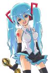  1girl aqua_hair blue_hair female girotin_ginza gloves gohou_shoujo_sowaka-chan hatsune_miku headset necktie simple_background solo sowaka-chan standing thigh-highs twintails vocaloid white_background zettai_ryouiki 