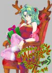  1girl bracelet breasts chair christmas cute final_fantasy final_fantasy_vi green_eyes green_hair jewelry necklace ponytail sitting smile solo square_enix tateyoko thigh-highs tina_branford 