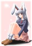  1girl animal_ears ass female full_body necktie rabbit_ears reisen_udongein_inaba sitting skirt solo subaru_noji touhou 